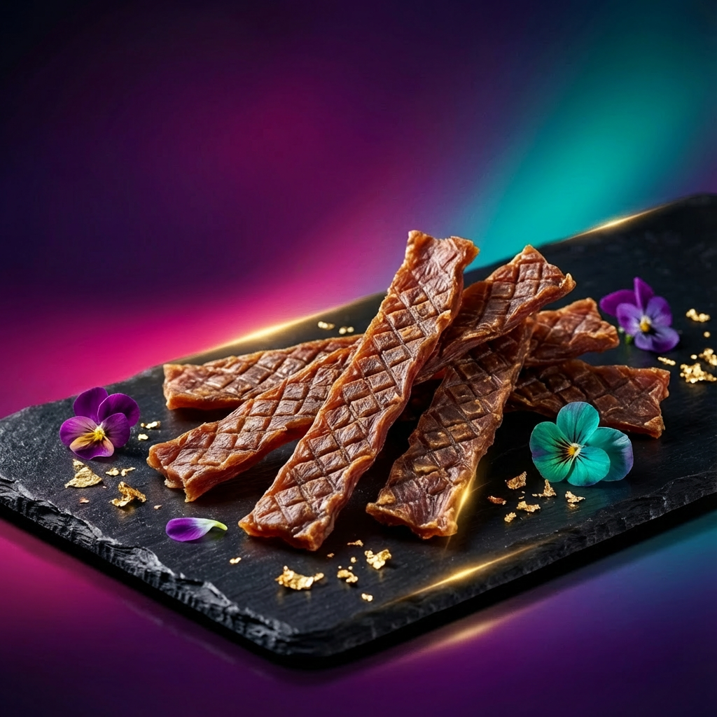 Close-up view of Premium Feeders duck jerky texture