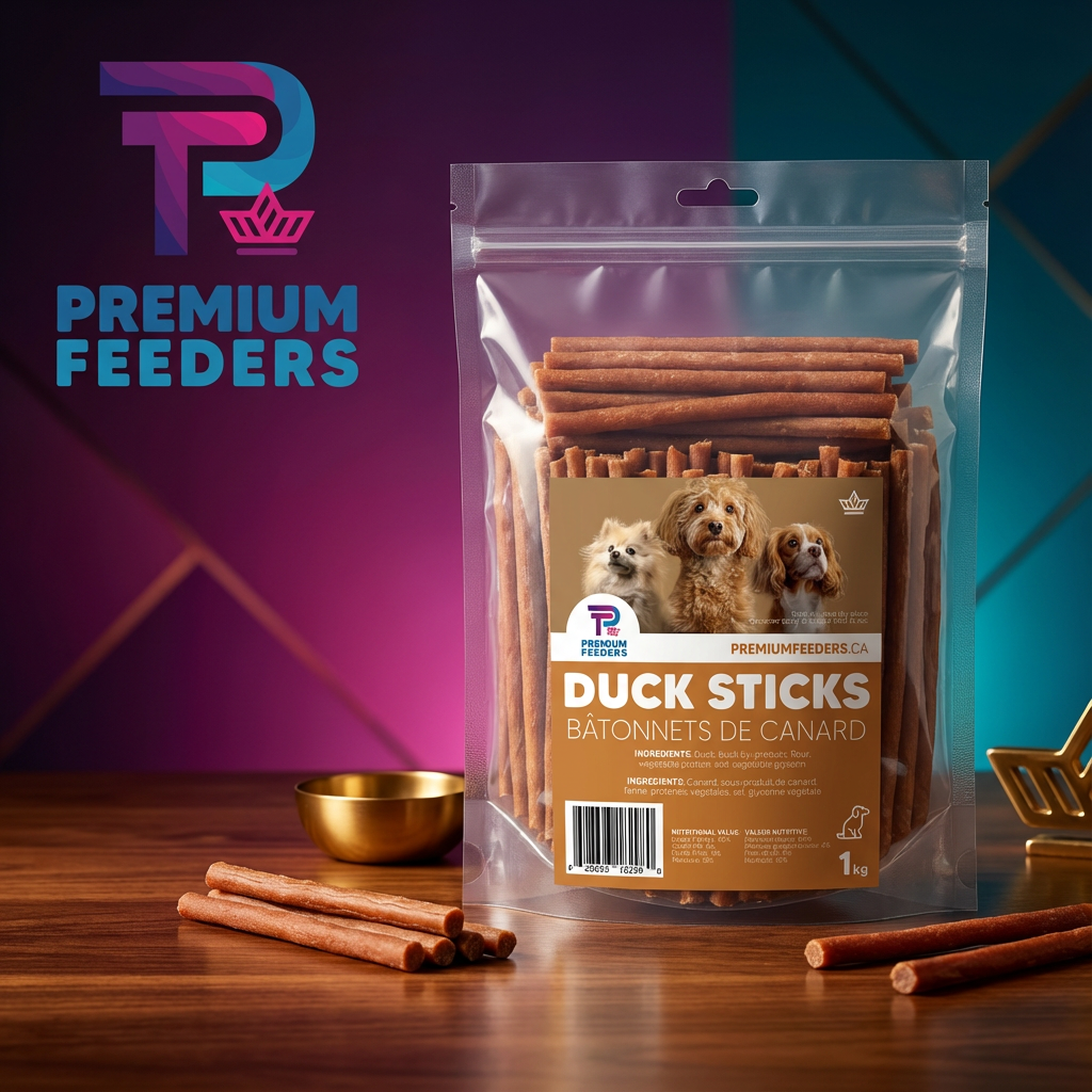 Duck sticks broken into small pieces for training dogs