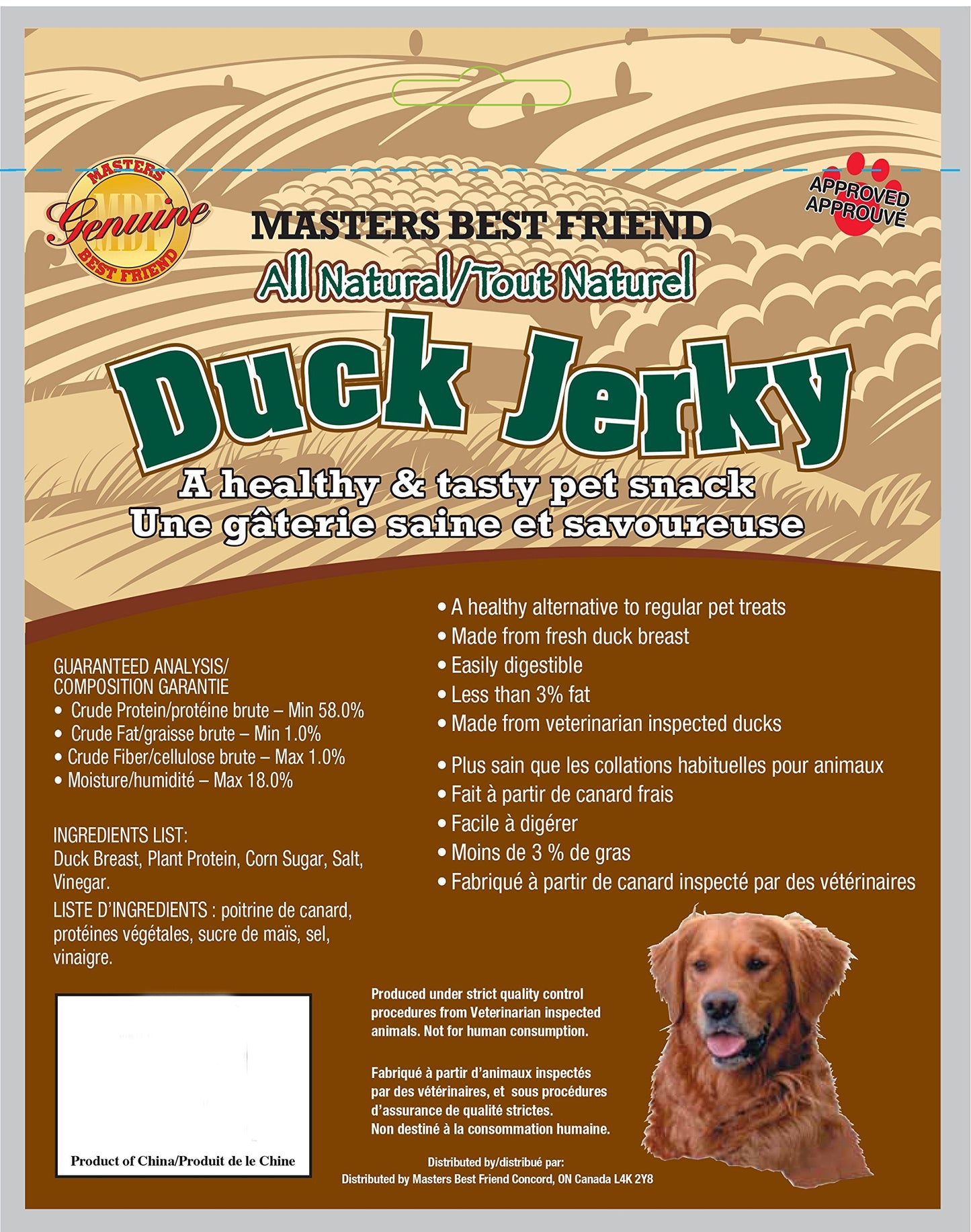 Duck Jerky - 454g - Premium Feeders - Master's Best Friend - Dog Treats