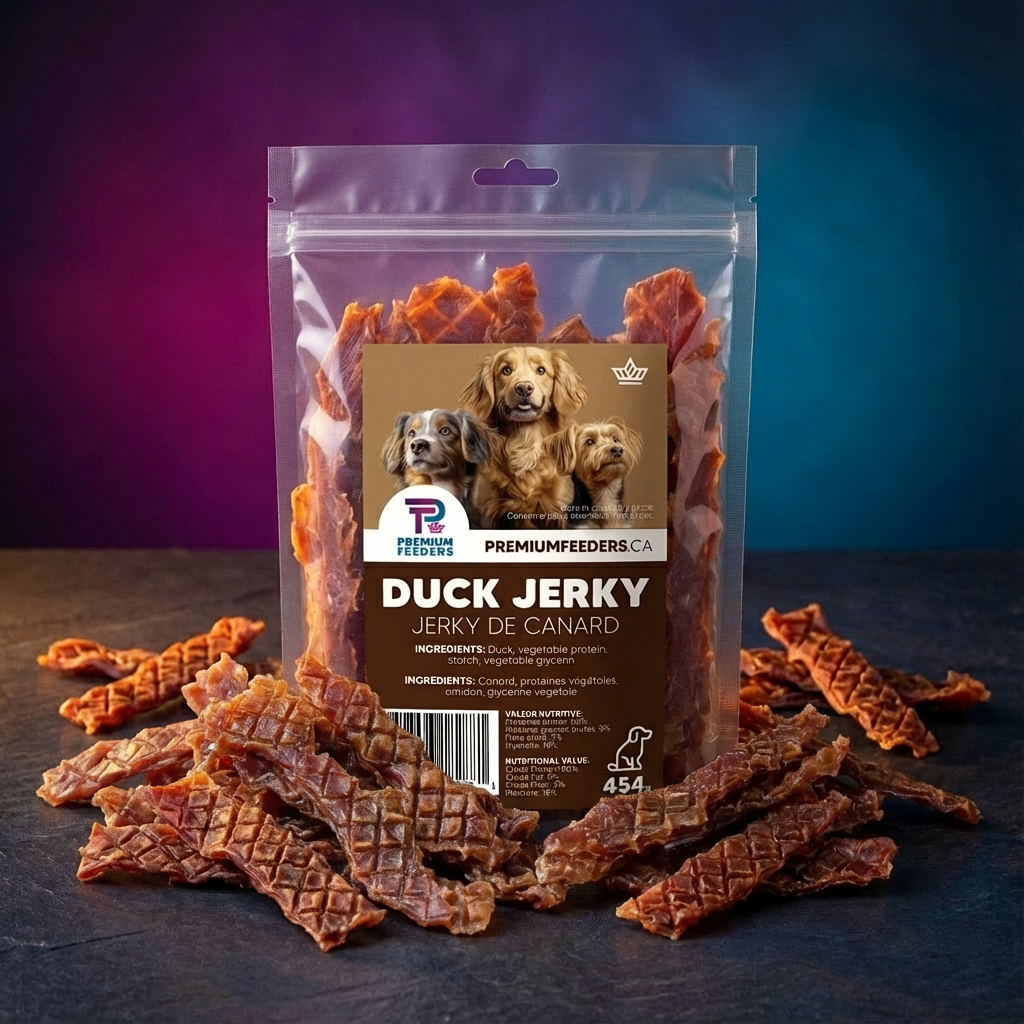 Duck jerky dog treat used as a high-value training reward