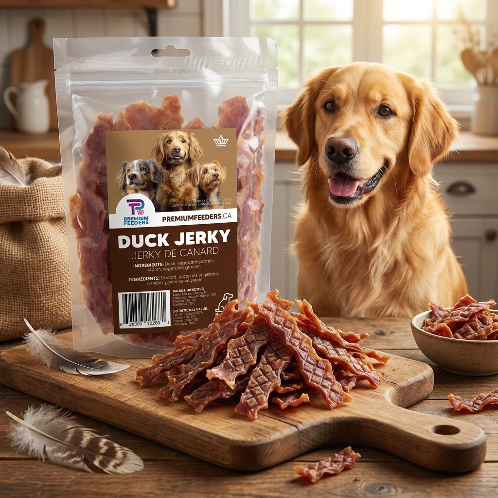 Duck jerky dog treat used as a high-value training reward